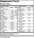 prostate formula supplement facts label
