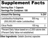 Supplement Facts label bactycare by organic world